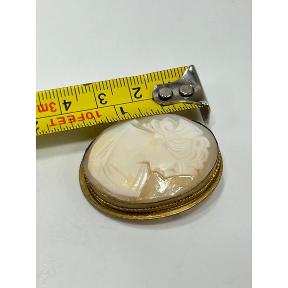 Vintage Genuine Carved Shell Cameo Pin Brooch Pendant Right Facing Lady Profile - Picture 6 of 6